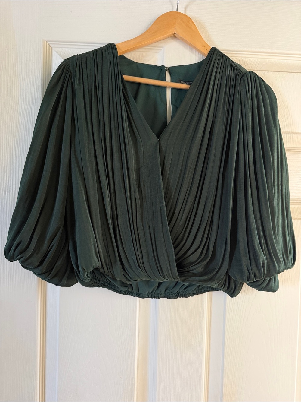 Banana Republic Forest Green Pleated V-Neck Blouson Top